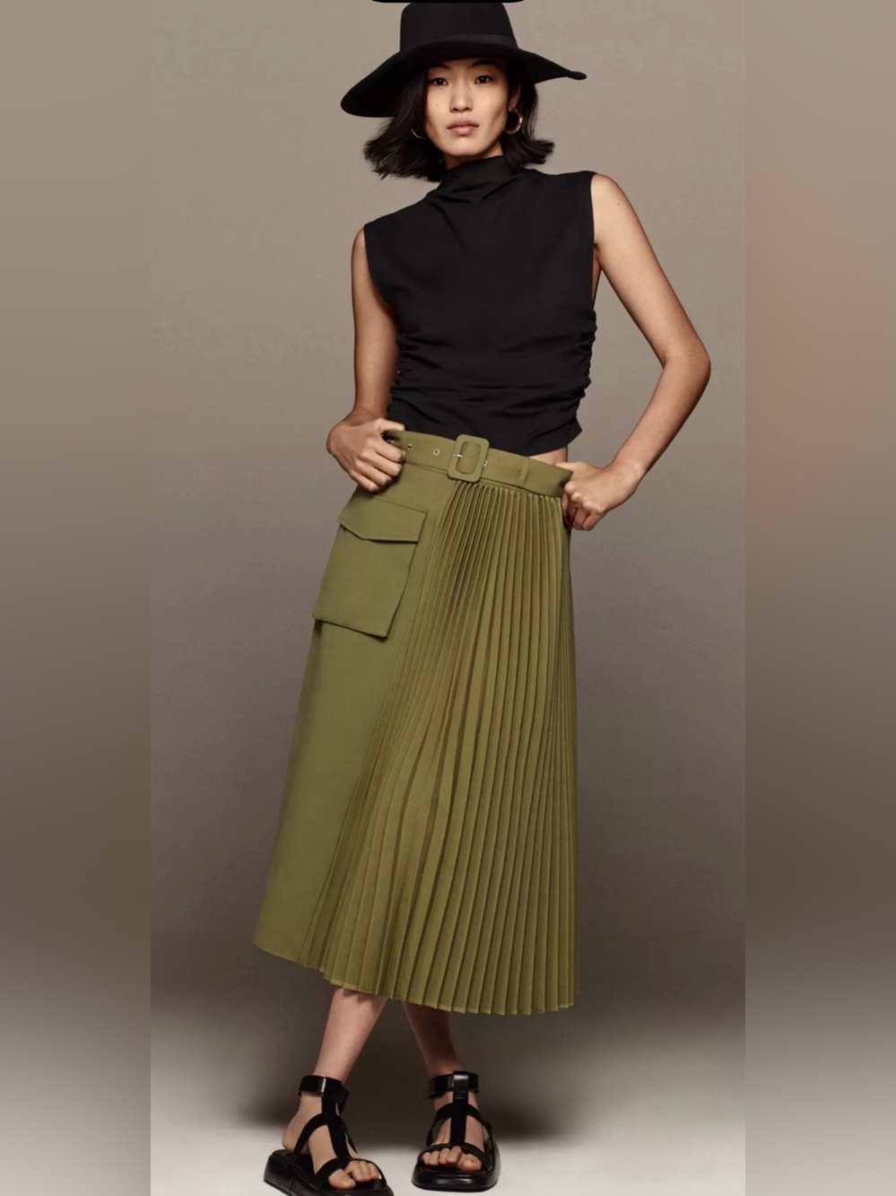 Mare Mare x Anthropologie Pleated Cargo Midi Skirt Olive Green Size XS EUC